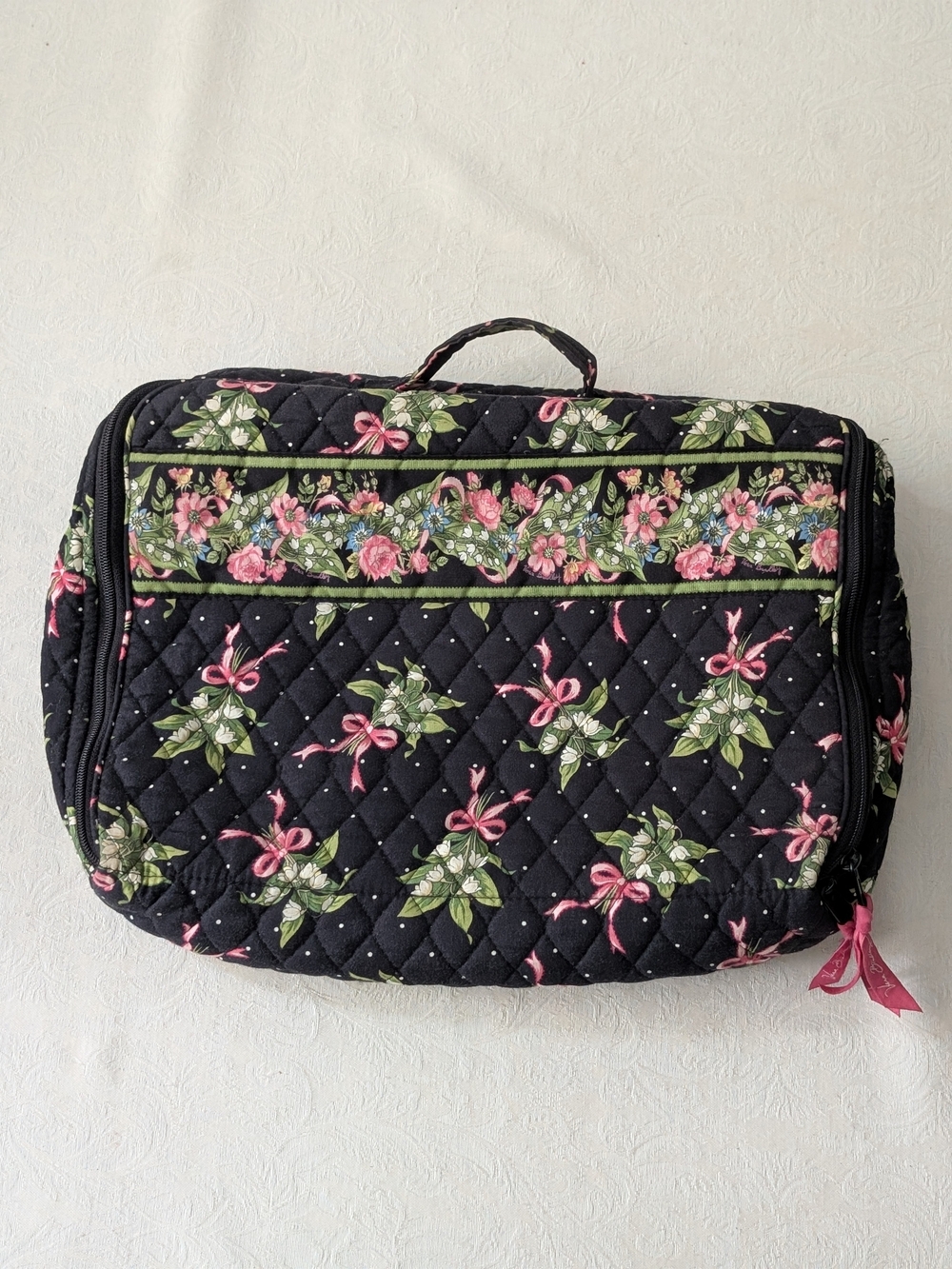 Vera Bradley Quilted Floral Travel Organizer Bag - Black with Pink & Green